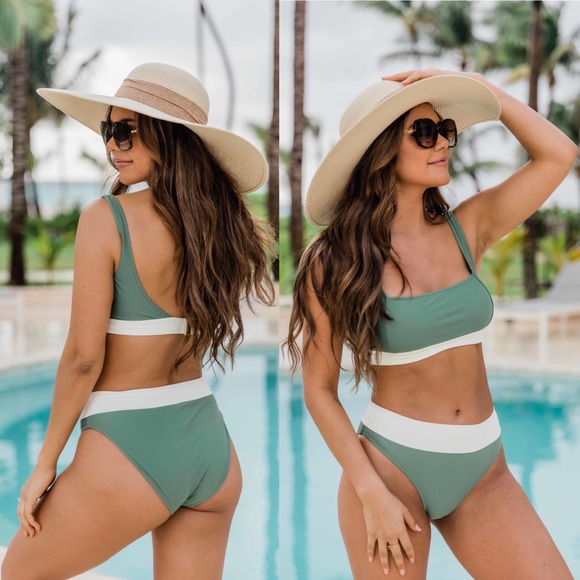Olive Green Colorblock High Waisted Bikini Set - Picture 4 of 6